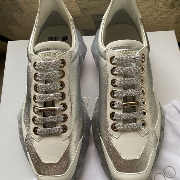 Jimmy Choo diamond Luxury sneakers silver/white metallic leather 40/10 NWT - Picture 5 of 16